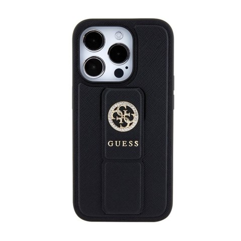 Guess Grip Stand 4G Saffiano Strass Logo - Etui iPhone 15 Pro (czarny) Guess Grip Stand 4G Saffiano Strass Logo - Etui iPhone 15 Pro (czarny)