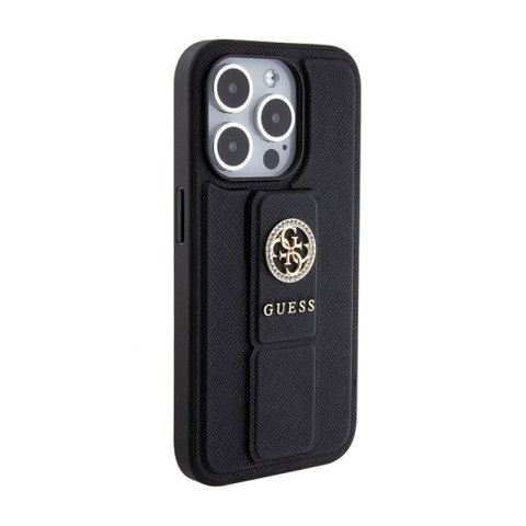 Guess Grip Stand 4G Saffiano Strass Logo - Etui iPhone 15 Pro (czarny) Guess Grip Stand 4G Saffiano Strass Logo - Etui iPhone 15 Pro (czarny)