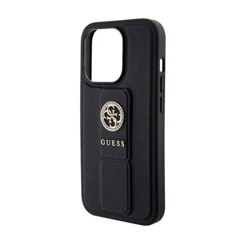Guess Grip Stand 4G Saffiano Strass Logo - Etui iPhone 15 Pro (czarny) Guess Grip Stand 4G Saffiano Strass Logo - Etui iPhone 15 Pro (czarny)