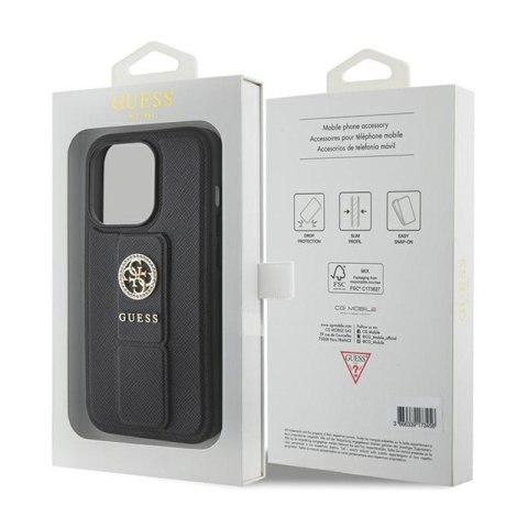 Guess Grip Stand 4G Saffiano Strass Logo - Etui iPhone 15 Pro (czarny) Guess Grip Stand 4G Saffiano Strass Logo - Etui iPhone 15 Pro (czarny)