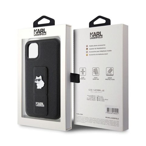 Karl Lagerfeld Gripstand Saffiano Choupette Pins - Etui iPhone 11 (czarny) Karl Lagerfeld Gripstand Saffiano Choupette Pins - Etui iPhone 11 (czarny)