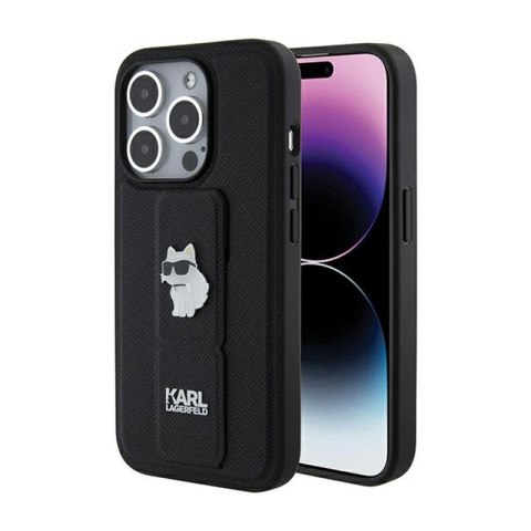Karl Lagerfeld Gripstand Saffiano Choupette Pins - Etui iPhone 15 Pro Max (czarny) Karl Lagerfeld Gripstand Saffiano Choupette Pins - Etui iPhone 15 Pro Max (czarny)