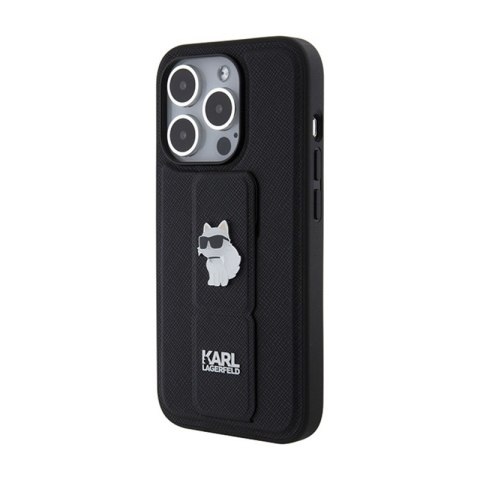 Karl Lagerfeld Gripstand Saffiano Choupette Pins - Etui iPhone 15 Pro Max (czarny) Karl Lagerfeld Gripstand Saffiano Choupette Pins - Etui iPhone 15 Pro Max (czarny)