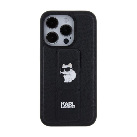 Karl Lagerfeld Gripstand Saffiano Choupette Pins - Etui iPhone 15 Pro Max (czarny) Karl Lagerfeld Gripstand Saffiano Choupette Pins - Etui iPhone 15 Pro Max (czarny)