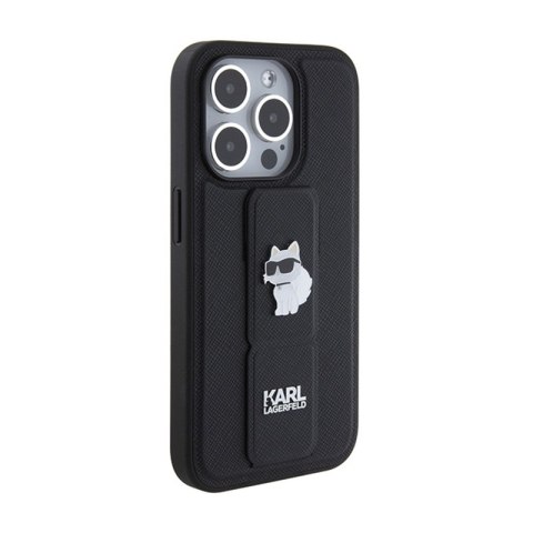 Karl Lagerfeld Gripstand Saffiano Choupette Pins - Etui iPhone 15 Pro Max (czarny) Karl Lagerfeld Gripstand Saffiano Choupette Pins - Etui iPhone 15 Pro Max (czarny)