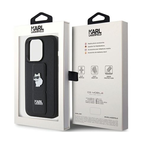 Karl Lagerfeld Gripstand Saffiano Choupette Pins - Etui iPhone 15 Pro Max (czarny) Karl Lagerfeld Gripstand Saffiano Choupette Pins - Etui iPhone 15 Pro Max (czarny)