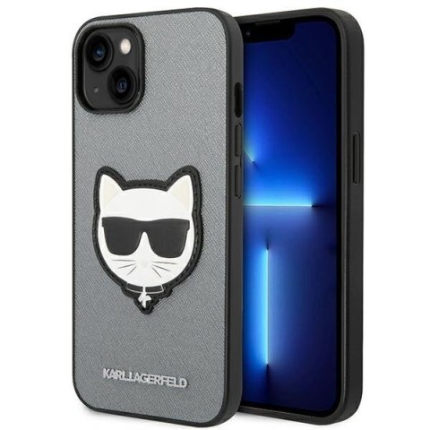 Karl Lagerfeld Saffiano Choupette Head Patch Case - Etui iPhone 14 Plus (srebrny) Karl Lagerfeld Saffiano Choupette Head Patch Case - Etui iPhone 14 Plus (srebrny)