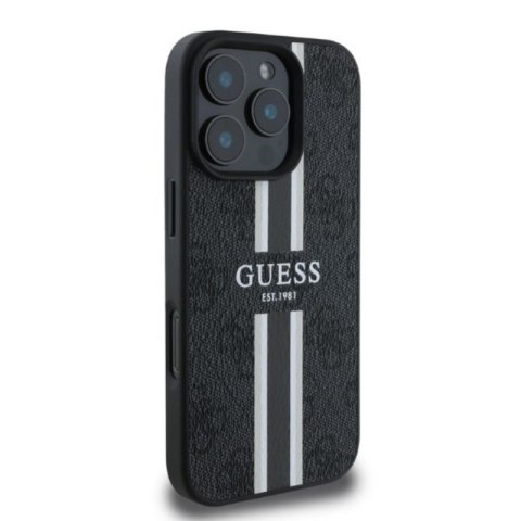 Guess 4G Printed Stripes MagSafe - Etui iPhone 16 Pro (czarny) Guess 4G Printed Stripes MagSafe - Etui iPhone 16 Pro (czarny)