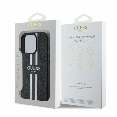 Guess 4G Printed Stripes MagSafe - Etui iPhone 16 Pro (czarny) Guess 4G Printed Stripes MagSafe - Etui iPhone 16 Pro (czarny)