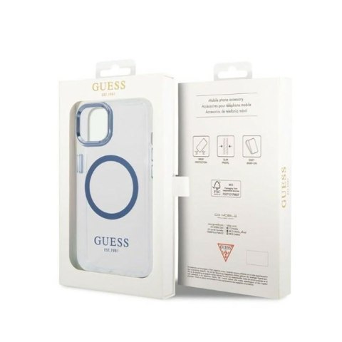 Guess Metal Outline Magsafe - Etui iPhone 14 Plus (przezroczysty / niebieski) Guess Metal Outline Magsafe - Etui iPhone 14 Plus (przezroczysty / niebieski)