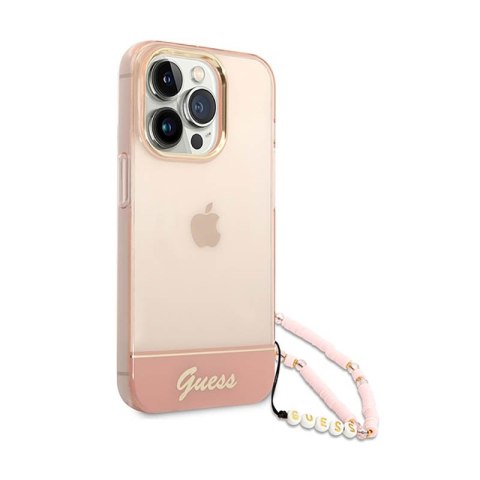 Guess Translucent Pearl Strap - Etui iPhone 14 Pro (różowy) Guess Translucent Pearl Strap - Etui iPhone 14 Pro (różowy)