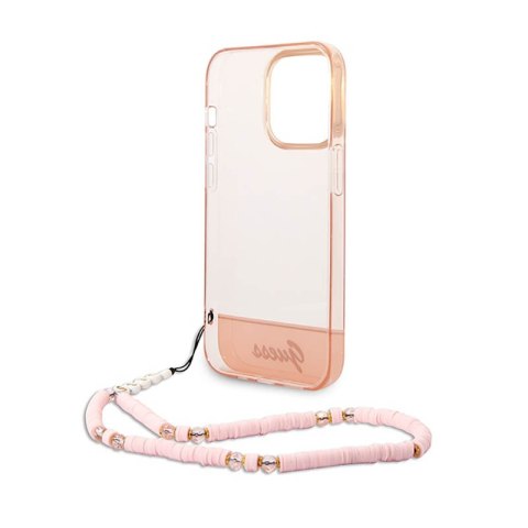 Guess Translucent Pearl Strap - Etui iPhone 14 Pro (różowy) Guess Translucent Pearl Strap - Etui iPhone 14 Pro (różowy)