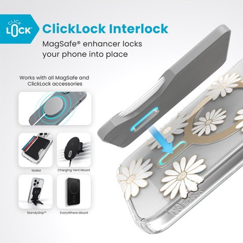 Speck Presidio Lux ClickLock & MagSafe - Etui iPhone 16 Plus (Sunshine Daisies / Clear / Gold) Speck Presidio Lux ClickLock & MagSafe - Etui iPhone 16 Plus (Sunshine Daisies / Clear / Gold)
