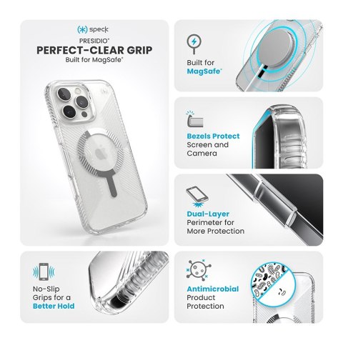 Speck Presidio Perfect-Clear Grip MagSafe - Etui iPhone 16 Pro Max (Clear / Chrome Finish / Serene Silver) Speck Presidio Perfect-Clear Grip MagSafe - Etui iPhone 16 Pro Max (Clear / Chrome Finish / Serene Silver)