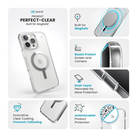 Speck Presidio Perfect-Clear MagSafe - Etui iPhone 16 Pro Max (Clear / Chrome Finish / Serene Silver) Speck Presidio Perfect-Clear MagSafe - Etui iPhone 16 Pro Max (Clear / Chrome Finish / Serene Silver)