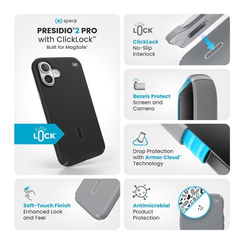 Speck Presidio2 Pro ClickLock & MagSafe - Etui iPhone 16 Plus (Black / Slate Grey / White) Speck Presidio2 Pro ClickLock & MagSafe - Etui iPhone 16 Plus (Black / Slate Grey / White)