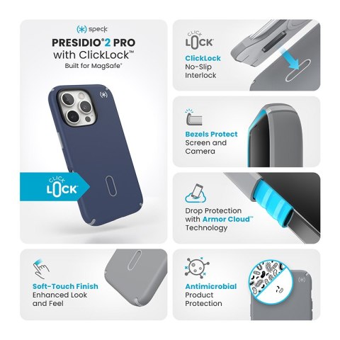Speck Presidio2 Pro ClickLock & MagSafe - Etui iPhone 16 Pro (Coastal Blue / Dust Grey / White) Speck Presidio2 Pro ClickLock & MagSafe - Etui iPhone 16 Pro (Coastal Blue / Dust Grey / White)