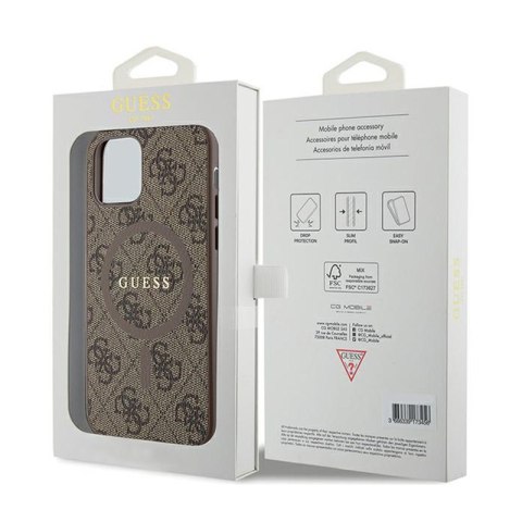 Guess 4G Collection Leather Metal Logo MagSafe - Etui iPhone 12 / iPhone 12 Pro (brązowy) Guess 4G Collection Leather Metal Logo MagSafe - Etui iPhone 12 / iPhone 12 Pro (brązowy)