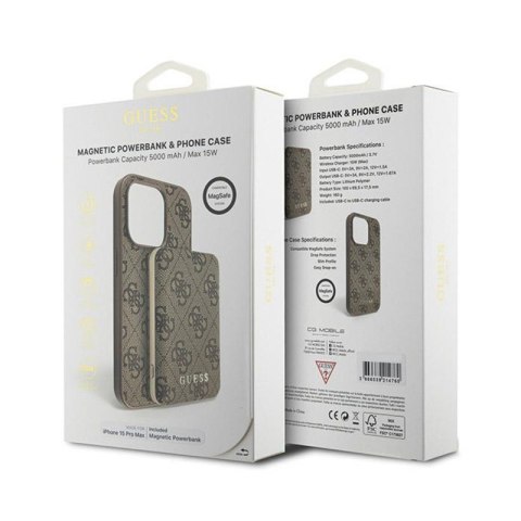 Guess Bundle Pack MagSafe 4G Metal Gold Logo - Zestaw etui + Power Bank 5000mAh MagSafe iPhone 15 Pro Max (brązowy) Guess Bundle Pack MagSafe 4G Metal Gold Logo - Zestaw etui + Power Bank 5000mAh MagSafe iPhone 15 Pro Max (brązowy)