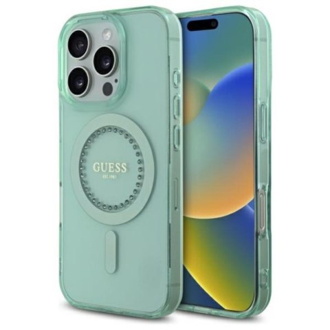 Guess IML Rhinestones MagSafe - Etui iPhone 16 Pro Max (zielony) Guess IML Rhinestones MagSafe - Etui iPhone 16 Pro Max (zielony)