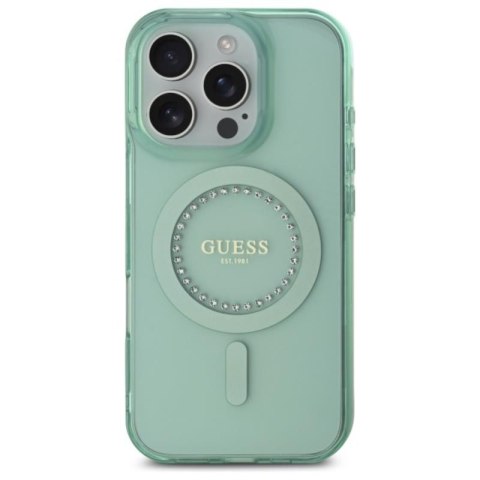 Guess IML Rhinestones MagSafe - Etui iPhone 16 Pro Max (zielony) Guess IML Rhinestones MagSafe - Etui iPhone 16 Pro Max (zielony)