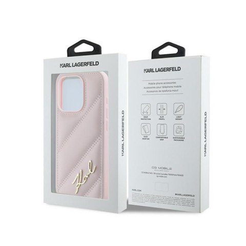 Karl Lagerfeld Diagonal Quilted Script - Etui iPhone 15 Pro Max (różowy) Karl Lagerfeld Diagonal Quilted Script - Etui iPhone 15 Pro Max (różowy)