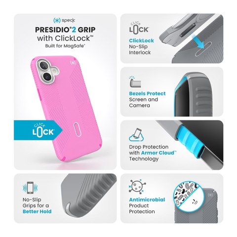 Speck Presidio2 Grip ClickLock & MagSafe - Etui iPhone 16 Plus (True Pink / Shocking Pink / White) Speck Presidio2 Grip ClickLock & MagSafe - Etui iPhone 16 Plus (True Pink / Shocking Pink / White)