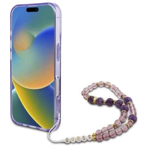 Guess IML Flowers With Pearl Strap MagSafe - Etui iPhone 16 Plus (fioletowy) Guess IML Flowers With Pearl Strap MagSafe - Etui iPhone 16 Plus (fioletowy)