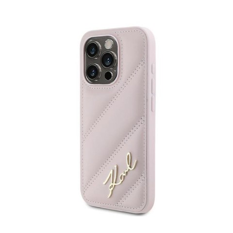 Karl Lagerfeld Diagonal Quilted Script - Etui iPhone 15 Pro (różowy) Karl Lagerfeld Diagonal Quilted Script - Etui iPhone 15 Pro (różowy)