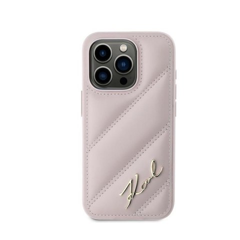 Karl Lagerfeld Diagonal Quilted Script - Etui iPhone 15 Pro (różowy) Karl Lagerfeld Diagonal Quilted Script - Etui iPhone 15 Pro (różowy)