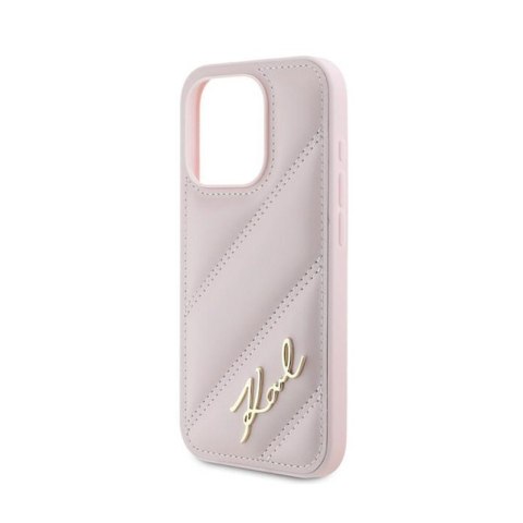 Karl Lagerfeld Diagonal Quilted Script - Etui iPhone 15 Pro (różowy) Karl Lagerfeld Diagonal Quilted Script - Etui iPhone 15 Pro (różowy)