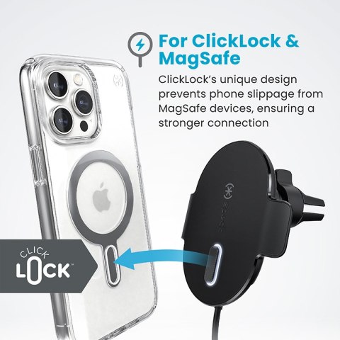 Speck Charging Vent Mount + ClickLock - Uchwyt samochodowy z ładowaniem bezprzewodowym MagSafe (czarny) Speck Charging Vent Mount + ClickLock - Uchwyt samochodowy z ładowaniem bezprzewodowym MagSafe (czarny)