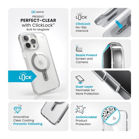 Speck Presidio Perfect-Clear ClickLock & MagSafe - Etui iPhone 16 Pro Max (Clear / Chrome Finish / Serene Silver) Speck Presidio Perfect-Clear ClickLock & MagSafe - Etui iPhone 16 Pro Max (Clear / Chrome Finish / Serene Silver)