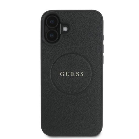 Guess Grained Ring MagSafe - Etui iPhone 16 Plus (czarny) Guess Grained Ring MagSafe - Etui iPhone 16 Plus (czarny)