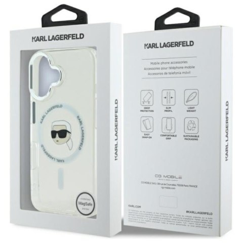 Karl Lagerfeld IML Metal Karl Head MagSafe - Etui iPhone 16 (biały) Karl Lagerfeld IML Metal Karl Head MagSafe - Etui iPhone 16 (biały)
