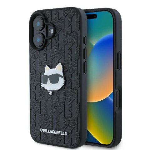 Karl Lagerfeld Monogram Choupette Head Pin - Etui iPhone 16 (czarny) Karl Lagerfeld Monogram Choupette Head Pin - Etui iPhone 16 (czarny)