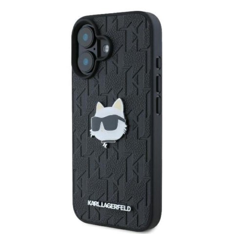 Karl Lagerfeld Monogram Choupette Head Pin - Etui iPhone 16 (czarny) Karl Lagerfeld Monogram Choupette Head Pin - Etui iPhone 16 (czarny)