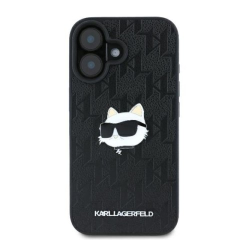 Karl Lagerfeld Monogram Choupette Head Pin - Etui iPhone 16 (czarny) Karl Lagerfeld Monogram Choupette Head Pin - Etui iPhone 16 (czarny)