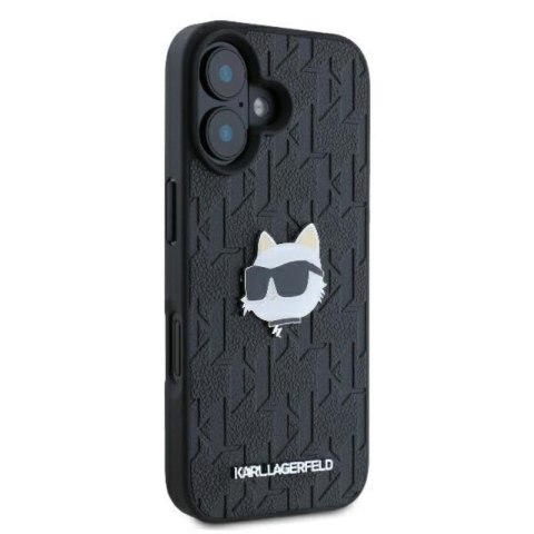 Karl Lagerfeld Monogram Choupette Head Pin - Etui iPhone 16 (czarny) Karl Lagerfeld Monogram Choupette Head Pin - Etui iPhone 16 (czarny)