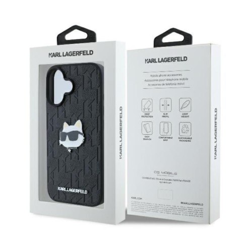 Karl Lagerfeld Monogram Choupette Head Pin - Etui iPhone 16 (czarny) Karl Lagerfeld Monogram Choupette Head Pin - Etui iPhone 16 (czarny)