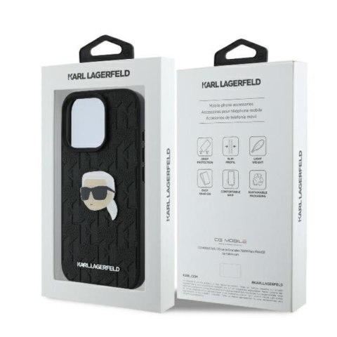 Karl Lagerfeld Monogram Karl Head Pin - Etui iPhone 16 Pro Max (czarny) Karl Lagerfeld Monogram Karl Head Pin - Etui iPhone 16 Pro Max (czarny)
