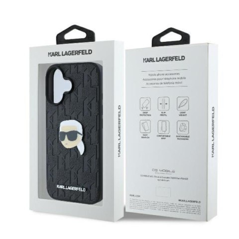 Karl Lagerfeld Monogram Karl Head Pin - Etui iPhone 16 (czarny) Karl Lagerfeld Monogram Karl Head Pin - Etui iPhone 16 (czarny)