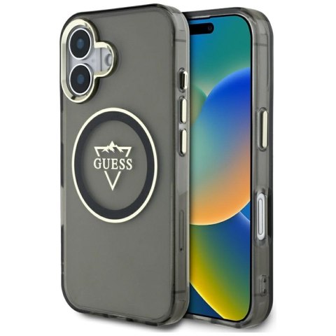Guess IML Metal Mountain Logo MagSafe - Etui do iPhone 16 (czarny) Guess IML Metal Mountain Logo MagSafe - Etui do iPhone 16 (czarny)