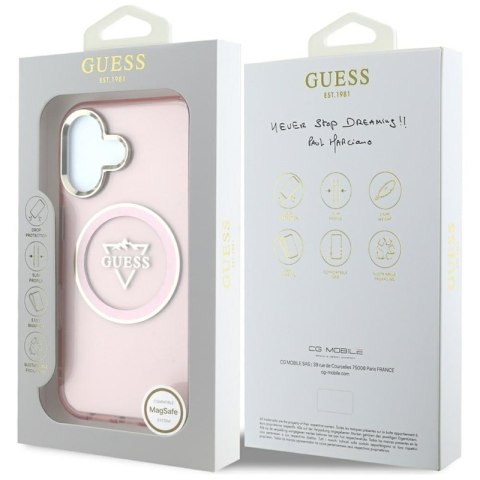 Guess IML Metal Mountain Logo MagSafe - Etui do iPhone 16 (różowy) Guess IML Metal Mountain Logo MagSafe - Etui do iPhone 16 (różowy)
