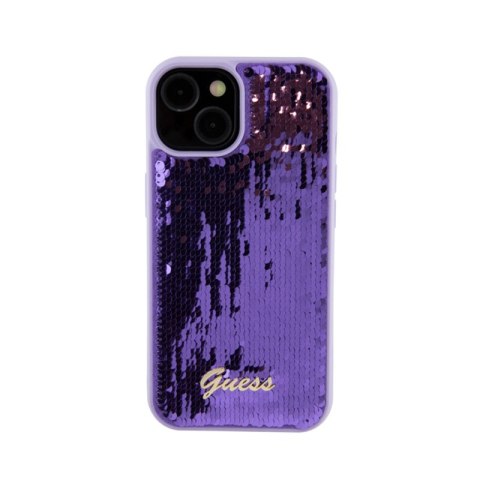 Guess Sequin Script Metal - Etui iPhone 15 (fioletowy) Guess Sequin Script Metal - Etui iPhone 15 (fioletowy)