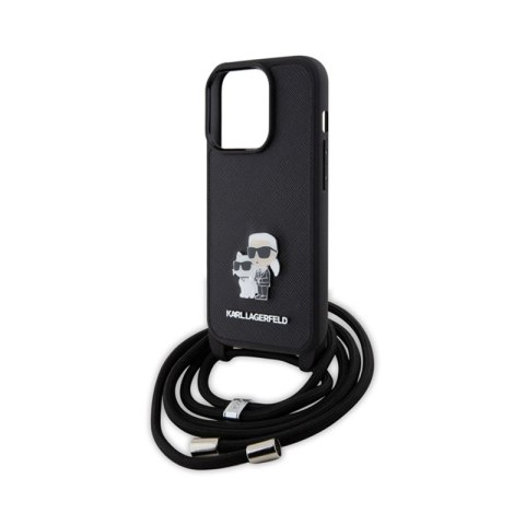Karl Lagerfeld Crossbody Saffiano Metal Pin Karl & Choupette - Etui iPhone 15 Pro (czarny) Karl Lagerfeld Crossbody Saffiano Metal Pin Karl & Choupette - Etui iPhone 15 Pro (czarny)