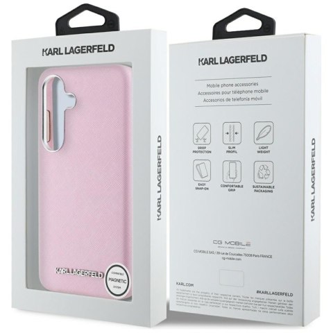 Karl Lagerfeld Saffiano Full Wrapped Elongated Metal Logo MagSafe - Etui do Samsung Galaxy S25+ (różowy) Karl Lagerfeld Saffiano Full Wrapped Elongated Metal Logo MagSafe - Etui do Samsung Galaxy S25+ (różowy)