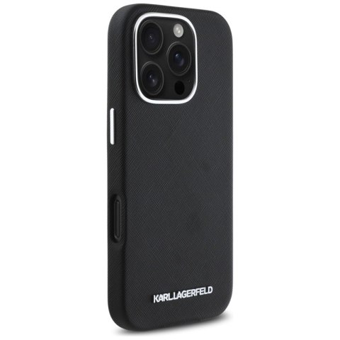 Karl Lagerfeld Saffiano Full Wrapped Elongated Metal Logo MagSafe - Etui do iPhone 16 Pro (czarny) Karl Lagerfeld Saffiano Full Wrapped Elongated Metal Logo MagSafe - Etui do iPhone 16 Pro (czarny)