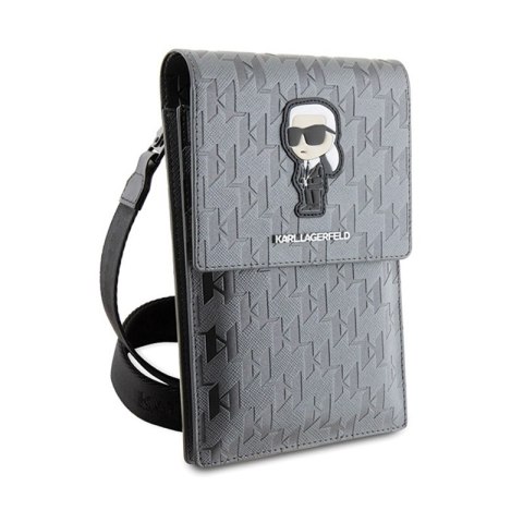 Karl Lagerfeld Saffiano Monogram Ikonik - Torebka crossbody na telefon (srebrny) Karl Lagerfeld Saffiano Monogram Ikonik - Torebka crossbody na telefon (srebrny)