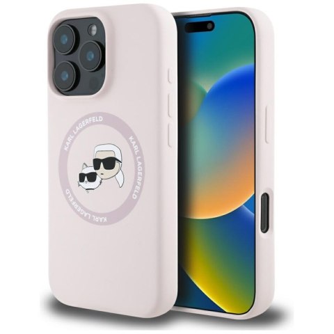 Karl Lagerfeld Silicone Double Heads And Circle MagSafe - Etui do iPhone 16 Pro (różowy) Karl Lagerfeld Silicone Double Heads And Circle MagSafe - Etui do iPhone 16 Pro (różowy)